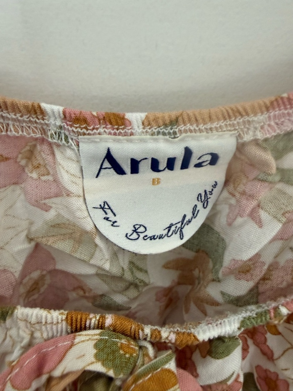 ARULA Size B Pink & Mustard Floral Tie-Neck Puff Sleeve Dress Keyhole Cutout - Picture 2 of 5